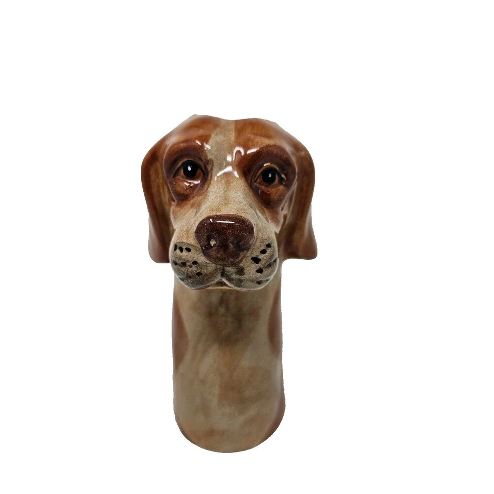 ANTHROPOLOGIE Blood Hound Dog Bud Vase Brown White Stonewear Decorative